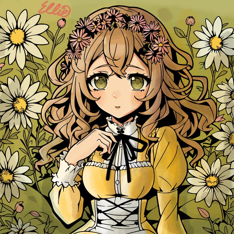 anime girl surrounded by flowers