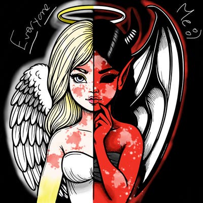 realistic angel half demon