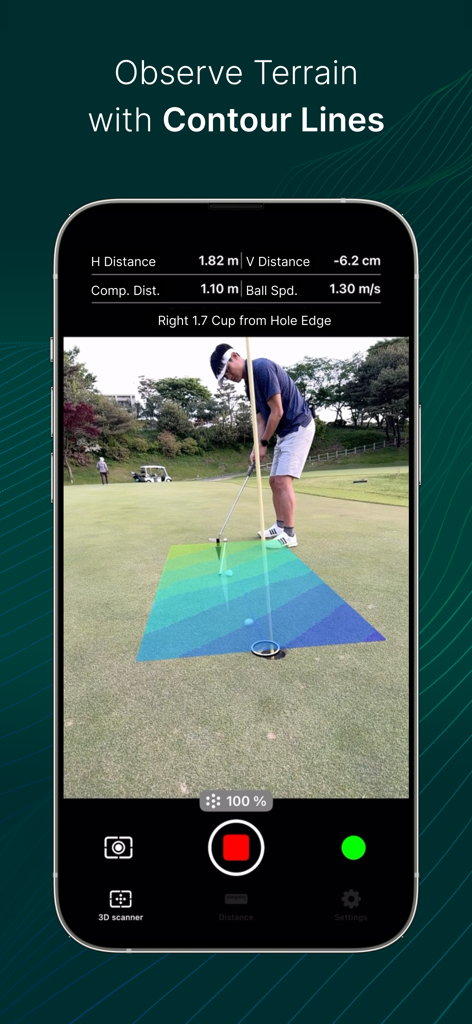 PerfectLine: Putting Guide - PerfectLine 퍼팅 가이드 앱의 골프 그린 지형에 대한 AR 윤곽선