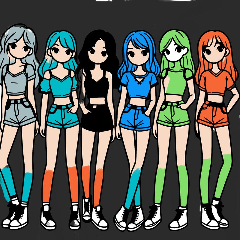 a group of girls wearing crop tops and shorts