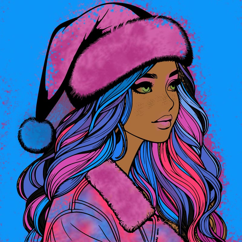 realistic girl in santa hat