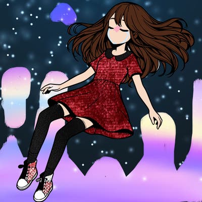 realistic girl floating