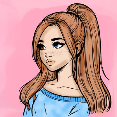 realistic girl with a high ponytail