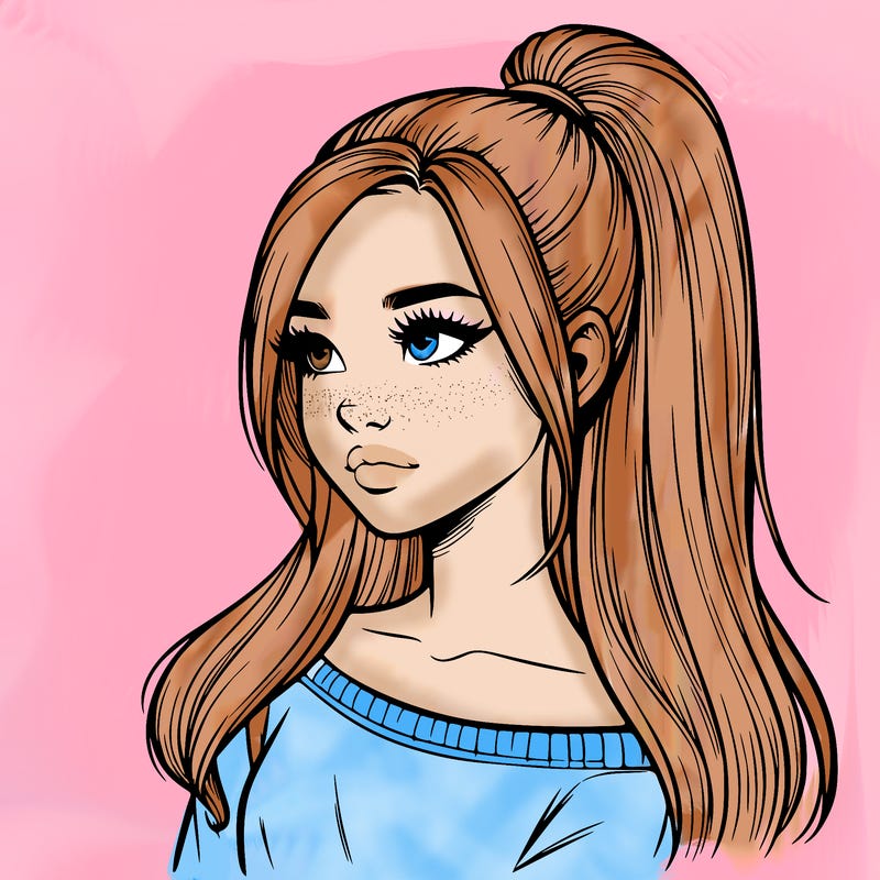 realistic girl with a high ponytail