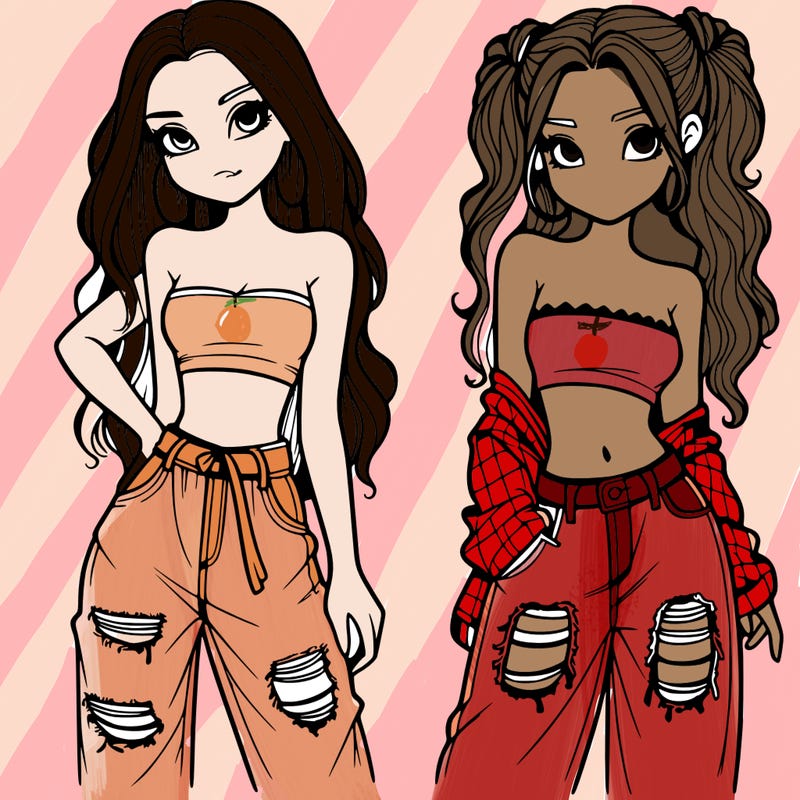 2 girls in crop tops and baggy jeans ripped