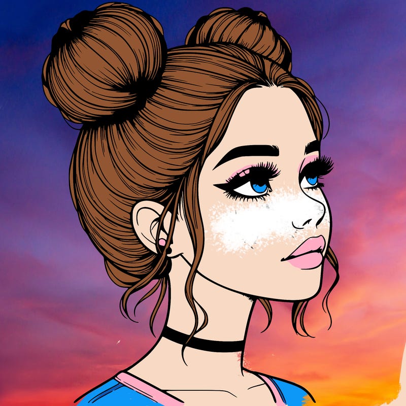 realistic girl with buns on the top of her head
