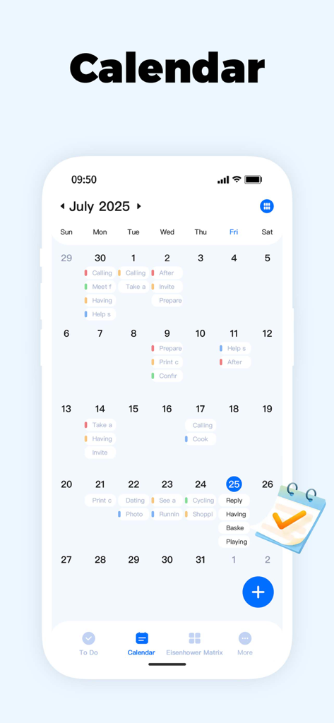 Interfaz del calendario de TodoTick que muestra un horario mensual con tareas y recordatorios