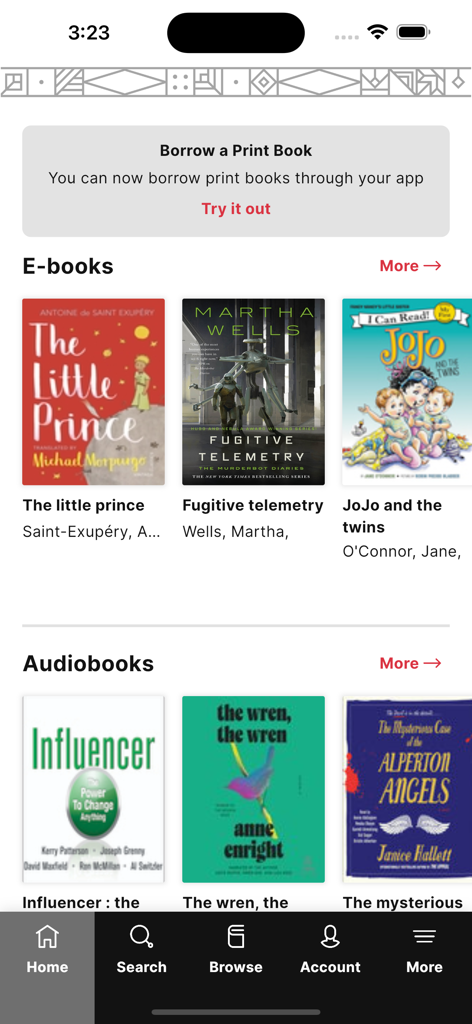 Qatar National Library - Qatar National Library app interface showing e-books and audiobooks collections