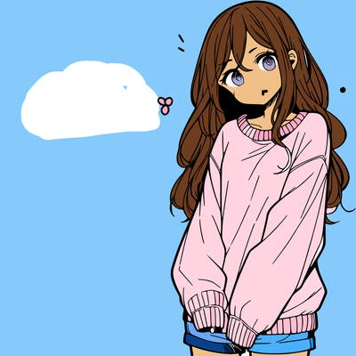 manga teen girl  in a sweater and baggy pants
