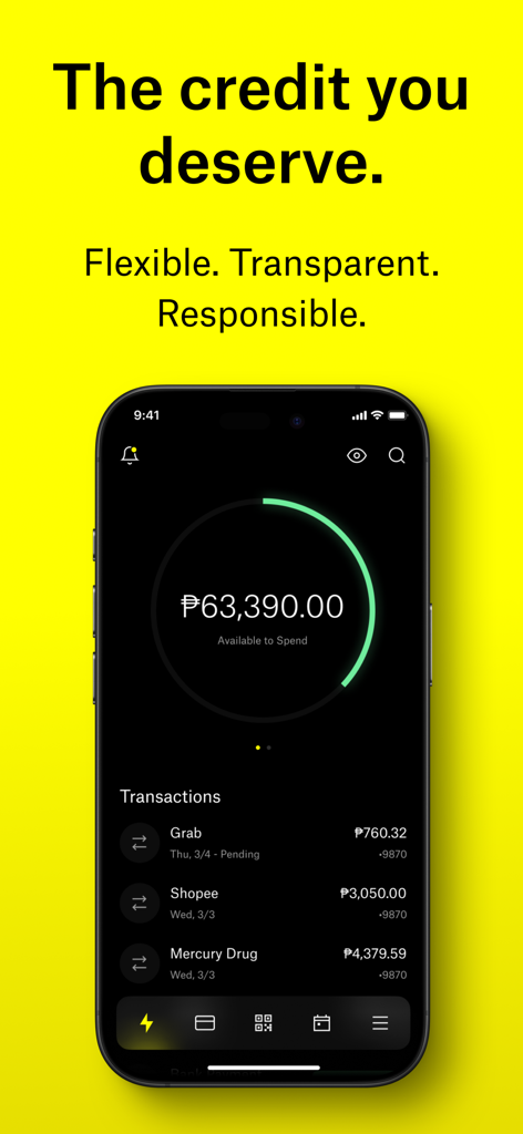 Zed Credit Card - Zed credit card mobile app dashboard displaying available credit and recent transactions