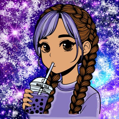 realistic girl with braided hair drinking boba