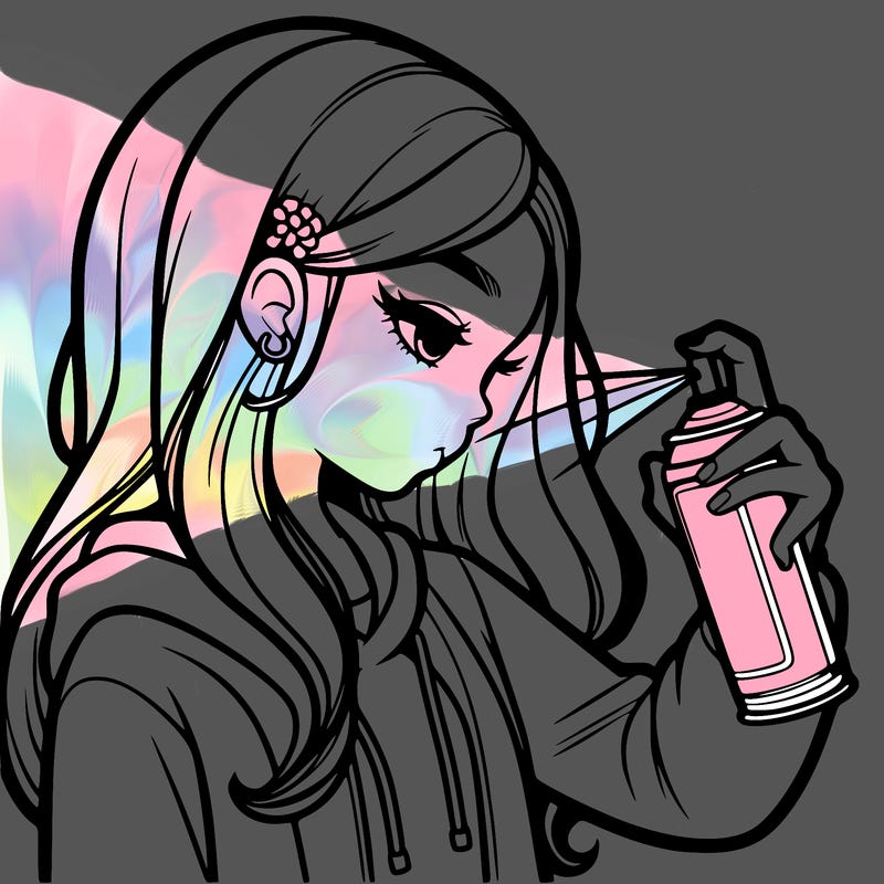 a realistic girl spray painting