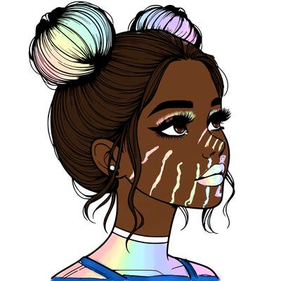 realistic girl with buns on the top of her head