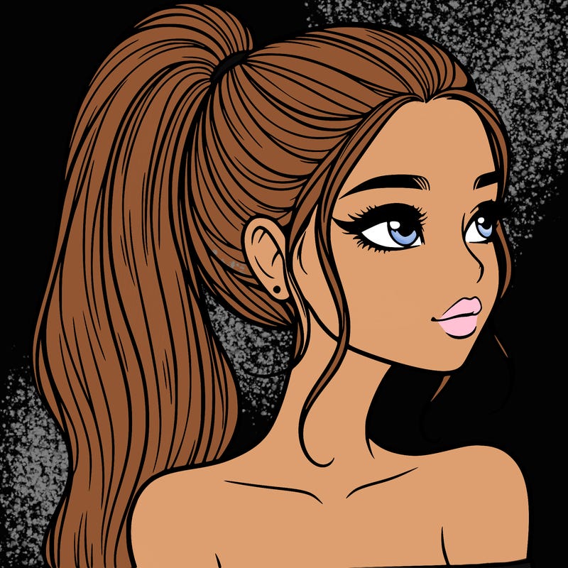 a beautiful and realistic girl with a high pony tail