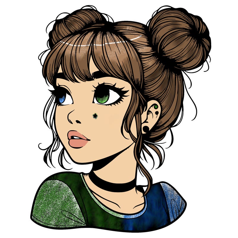 realistic girl with spacebuns