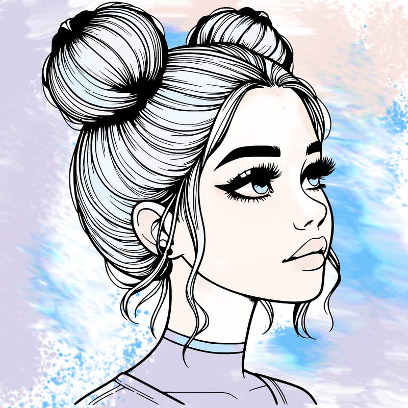 realistic girl with buns on the top of her head