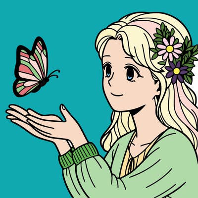 woman playing with butterfly