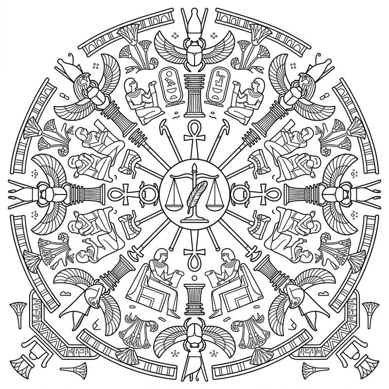 Immerse yourself in the grandeur of ancient Egypt with this beautifully detailed Vizier Mandala coloring page. Designed with large print and clear outlines, it offers a calming and enriching creative experience perfect for seniors.