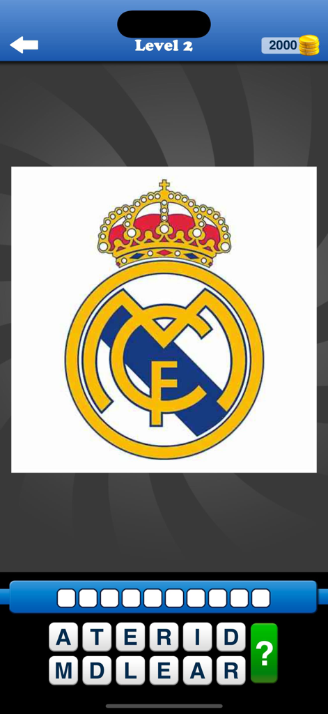 Whats the Badge? Football Quiz - Level 2 of the football badge quiz game showing the Real Madrid club crest
