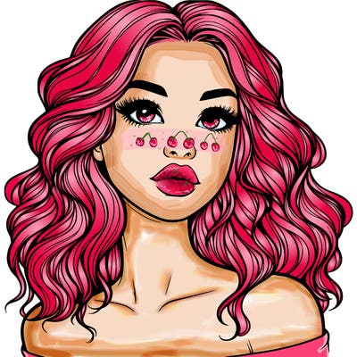 realistic girl with wavy hair and lips