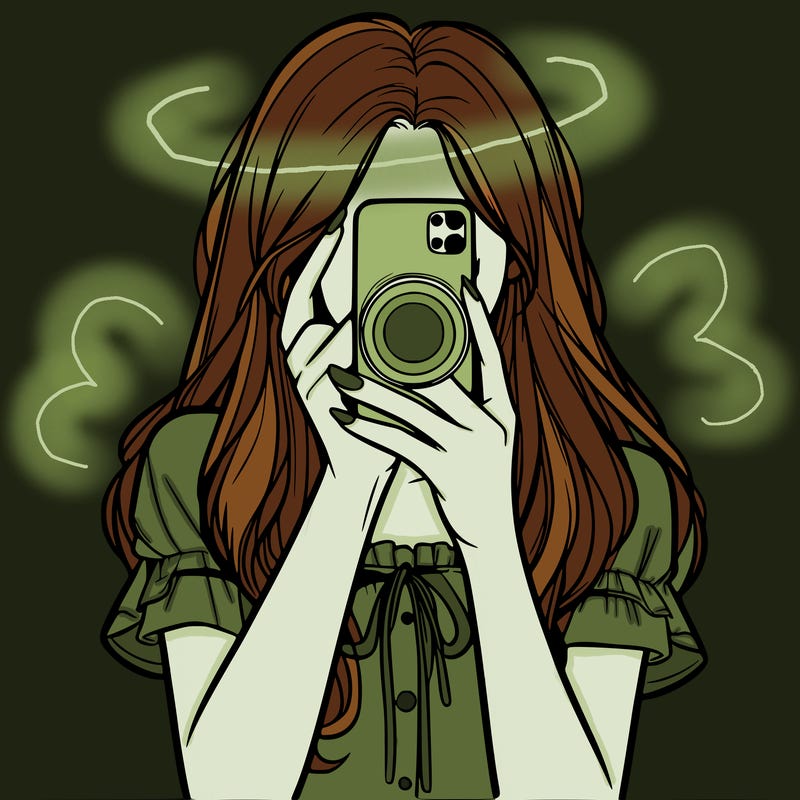 a realistic girl holding her phone taking pictures