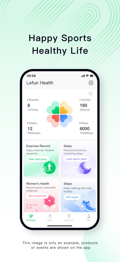 Lefun Health - Homepage-Dashboard der Lefun Health App mit Schritt-, Aktivitäts- und Schlaftracking-Metriken