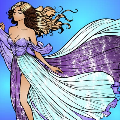 realistic woman in dress flowing the the wind