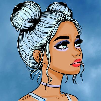 realistic girl with buns on the top of her head