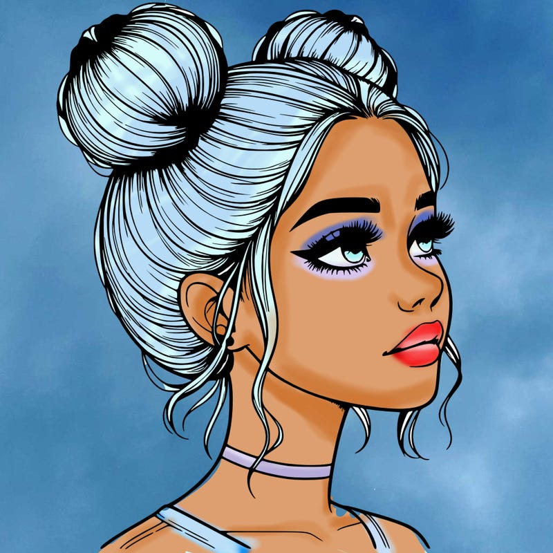 realistic girl with buns on the top of her head