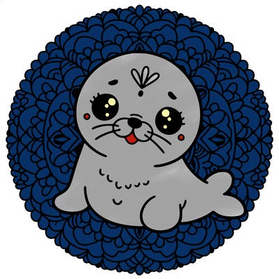 a cute baby seal mandala