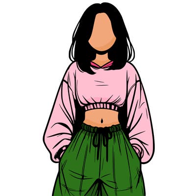 realistic girl faceless with baggy pants and a crop top