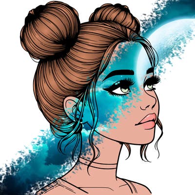 realistic girl with buns on the top of her head