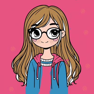 girl with long brown hair and glasses