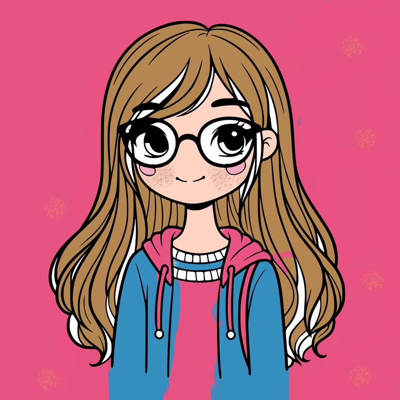 girl with long brown hair and glasses