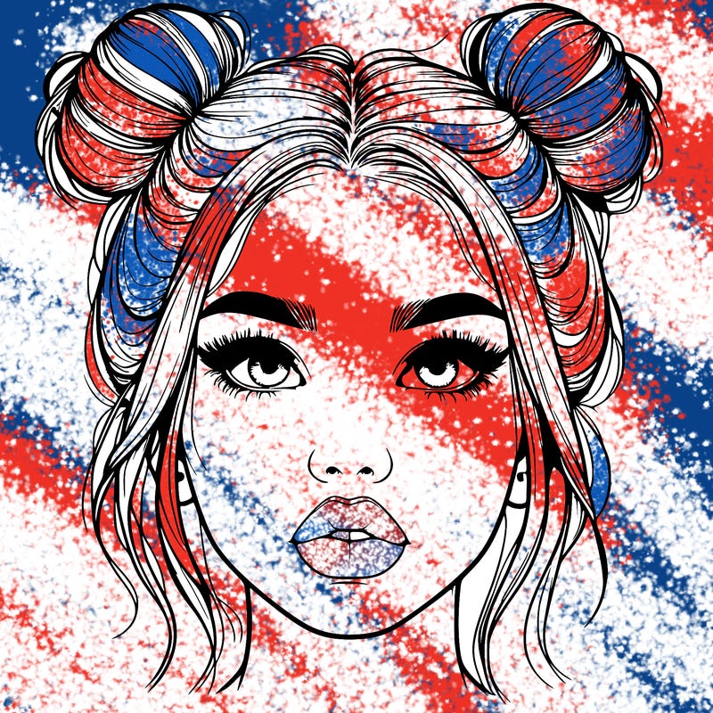 realistic girl with two buns on her hair and lips