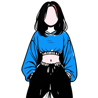 realistic girl faceless with baggy pants and a crop top
