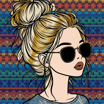 a realistic looking girl with sunglasses and a high messy bun