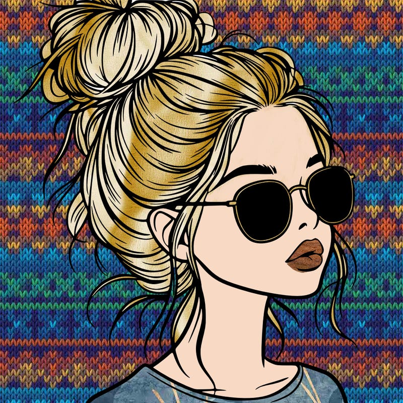 a realistic looking girl with sunglasses and a high messy bun