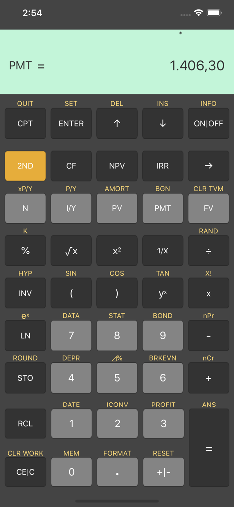BA II Plus financial calculator mobile app interface