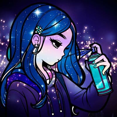 a realistic girl spray painting