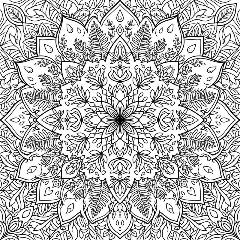 Immerse yourself in the serene beauty of nature with this intricate terrarium plant mandala coloring page. Its detailed botanical patterns offer a delightful escape for mindful coloring and creative expression.
