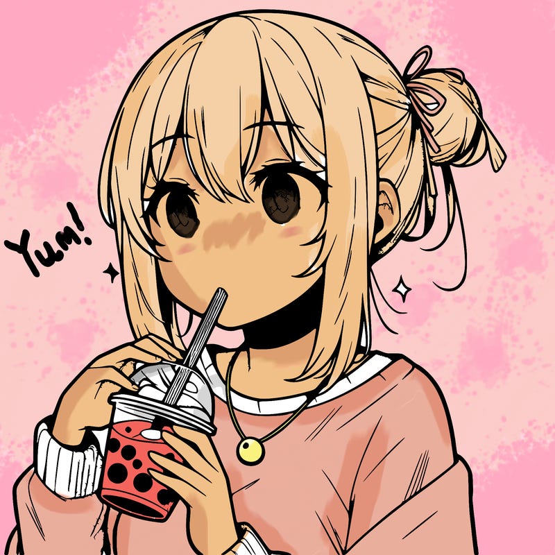 manga character drinking boba