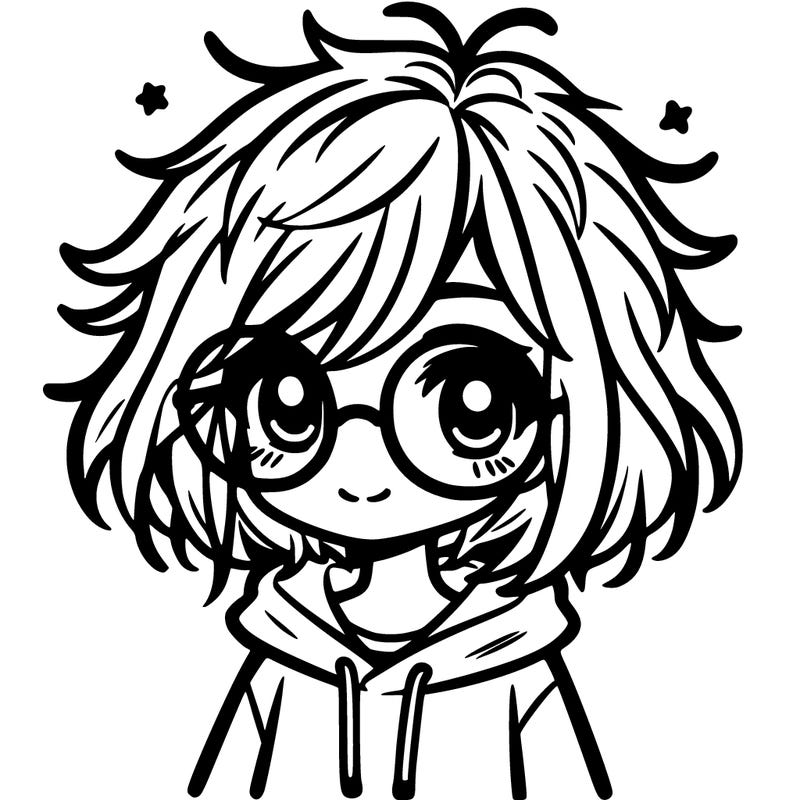 girl with messy, short hair, glasses, and a hoodie