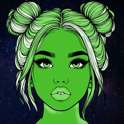 realistic girl with two buns on her hair and lips