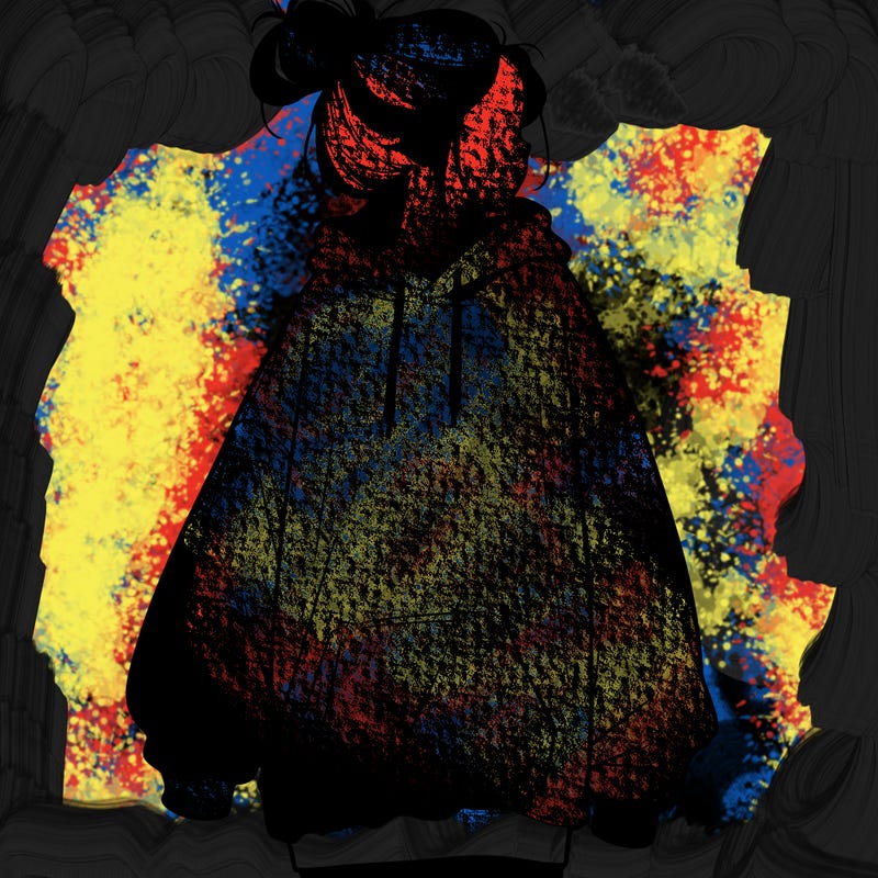 realistic girl with a oversized sweatshirt on and a bun