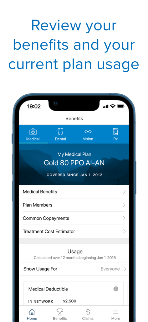 Blue Shield of California - Screenshot dell'app Blue Shield of California che mostra l'utilizzo dei benefit medici e della franchigia.