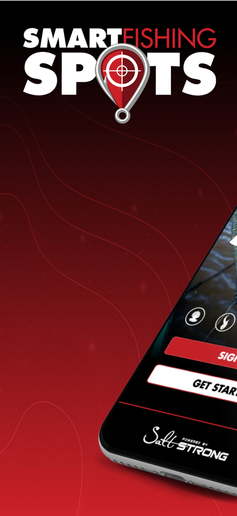 Salt Strong Smart Spots - Smart Fishing Spots mobile app home screen with Salt Strong logo