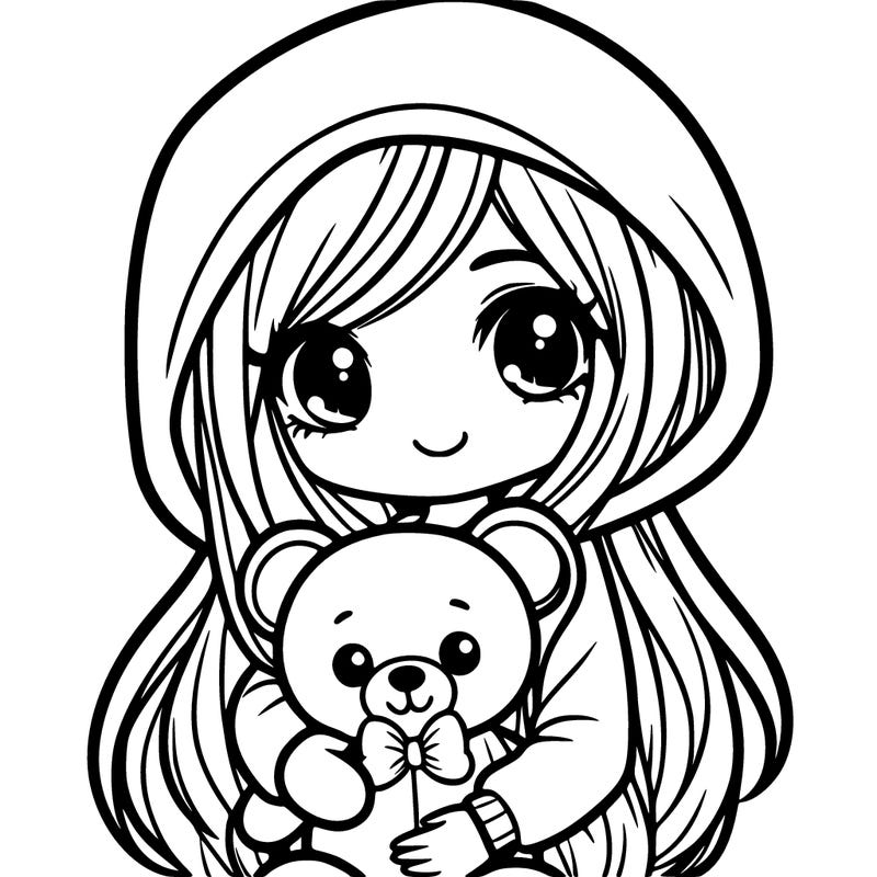 girl with big hoodie and long hair holding teddy bear