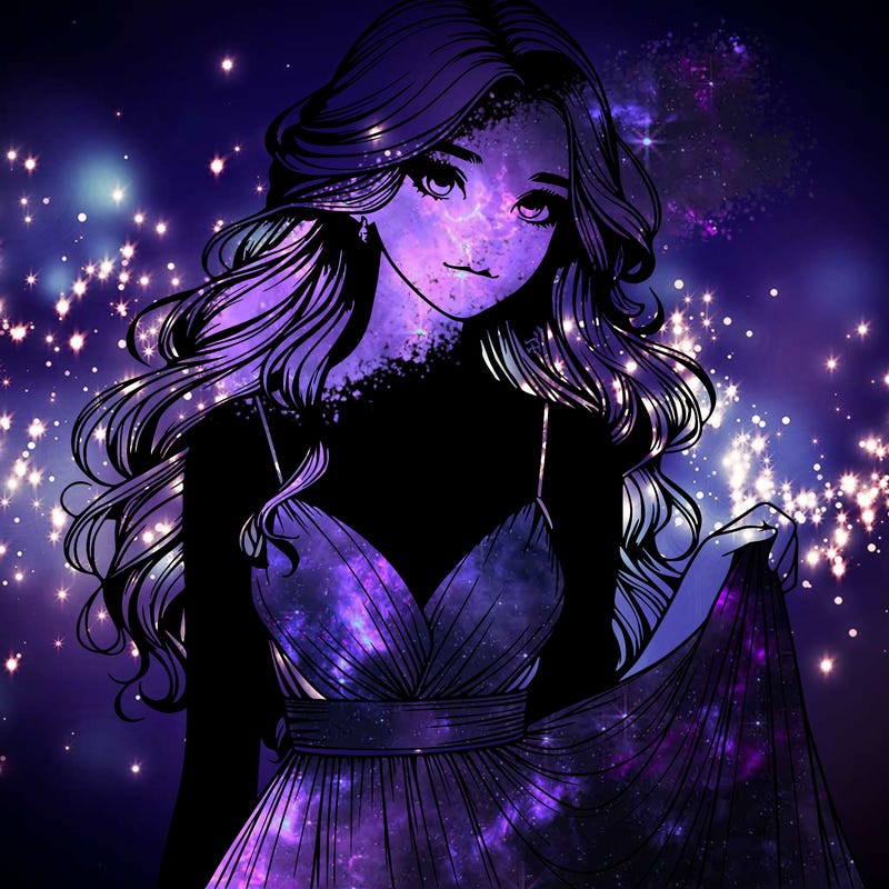 realistic girl in flowy silky prom dress