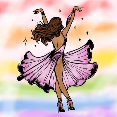 dancer dancing with a shimmery costume on realistic